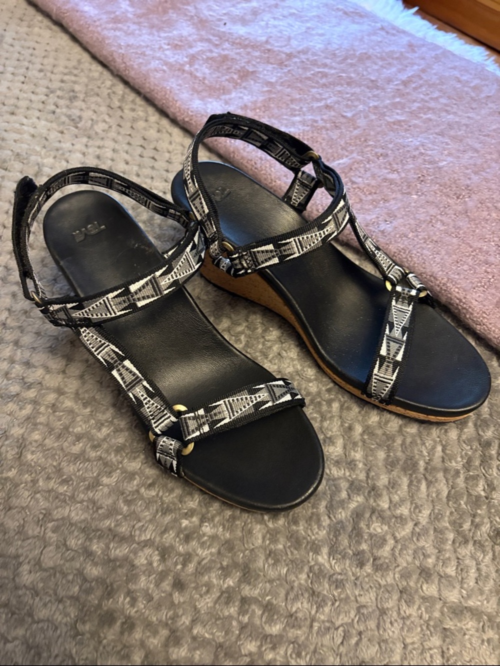 Teva Black and White Patterned Wedge Sandals